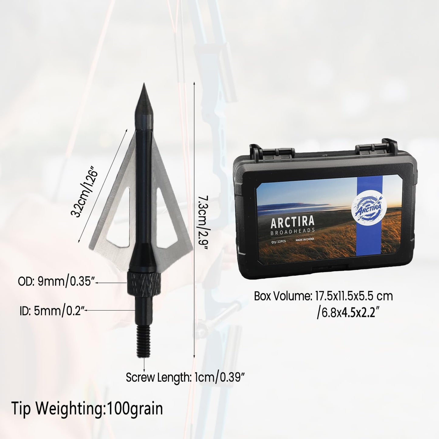 Skiennix 12Pcs Hunting Broadheads - Durable 3 Fixed Blades with Portable Case for Crossbow & Compound Bow Arrows