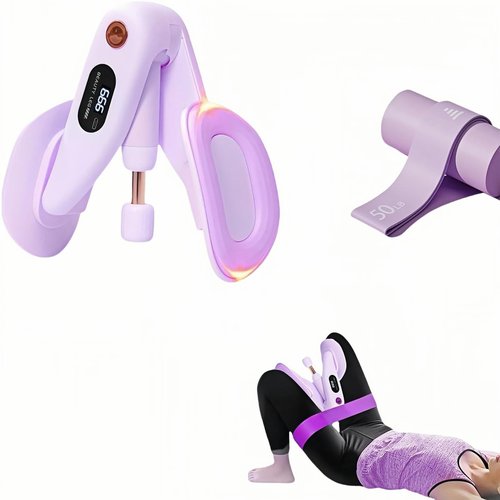 Upgraded Purple Inner Thigh Exerciser with LED Display, 0-70lb Adjustable Inner Thigh Exerciser, Pelvic Floor Muscle Trainer, 360°Hip Trainer for Women Postpartum Recovery (Purple)