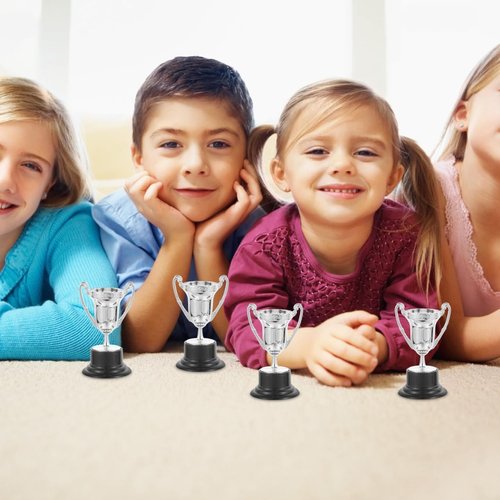 Kisangel Mini Trophy Cups - 10 Pcs 3.22 Inch Plastic Award Trophies for Kids Race Decorations | Silver