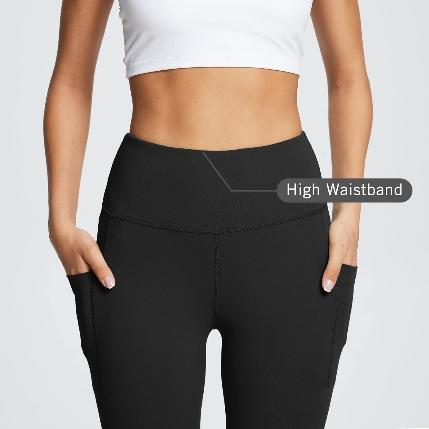 Baleaf Women's High Waisted Leggings - Ultra Soft Tummy Control with Pockets | Black 7/8 Athletic Yoga Pants