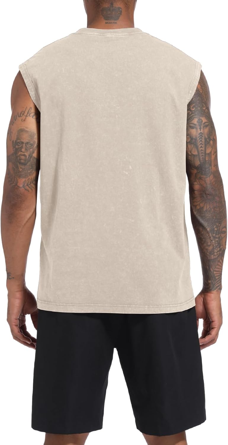Wrenpies Men's Cotton Workout Tank Top - Sleeveless Acid Wash Muscle Shirt | Loose Fit for Gym & Beach
