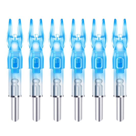 DZHONGD Lighted Nocks for Arrows with .166/G, .204/X, .233/H, .244/S and .246/GT, Bowstring Activation,Archery Lighted nocks (6 Pack)