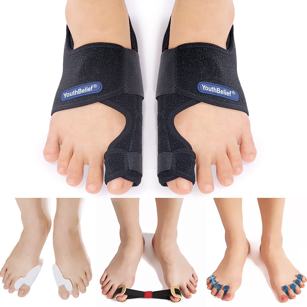 Toe Corrector Toe Separator Bunion Splint 【Updated Version】 Hallux Valgus Big Toes Corrector Set Bunion Brace Bunion Exercise Strap Orthopedic Kit Pain Relief (Blue, free)