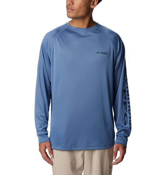 Columbia Men's Terminal Tackle Long Sleeve Shirt, Bluestone/Collegiate Navy Logo, 4X Tall