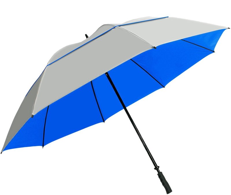 SunTek 68” Golf Umbrella, Windproof & Waterproof Umbrellas with Vented Double Oversize Golf Canopy, Reflective UV Protection, Large Umbrella for Golf, Sport & Travel (Silver/Blue)