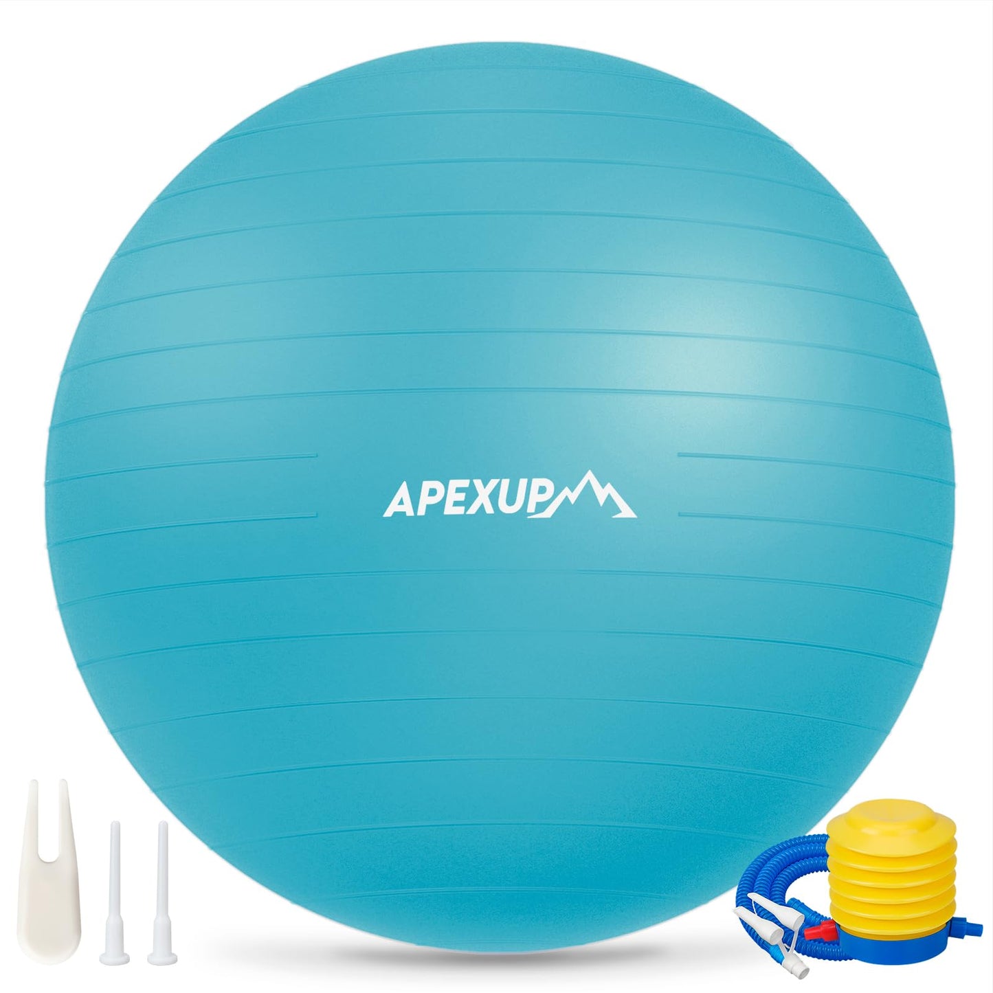 APEXUP Yoga Ball, 660 lbs Anti-Burst Exercise Ball with Pump, 5 Sizes (L (23"~26") 65cm, Light Blue)