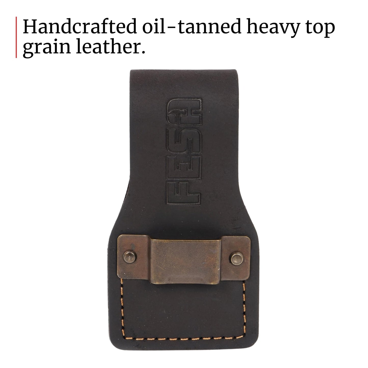 FESA Leather Tape Measure Holder - Top Grain Leather Measuring Tape Holder or Drill Holder for Tool Belt with Steel Clip & Reinforced Heavy Duty Rivets - Fits Belts up to 3" - Handcrafted (Brown)