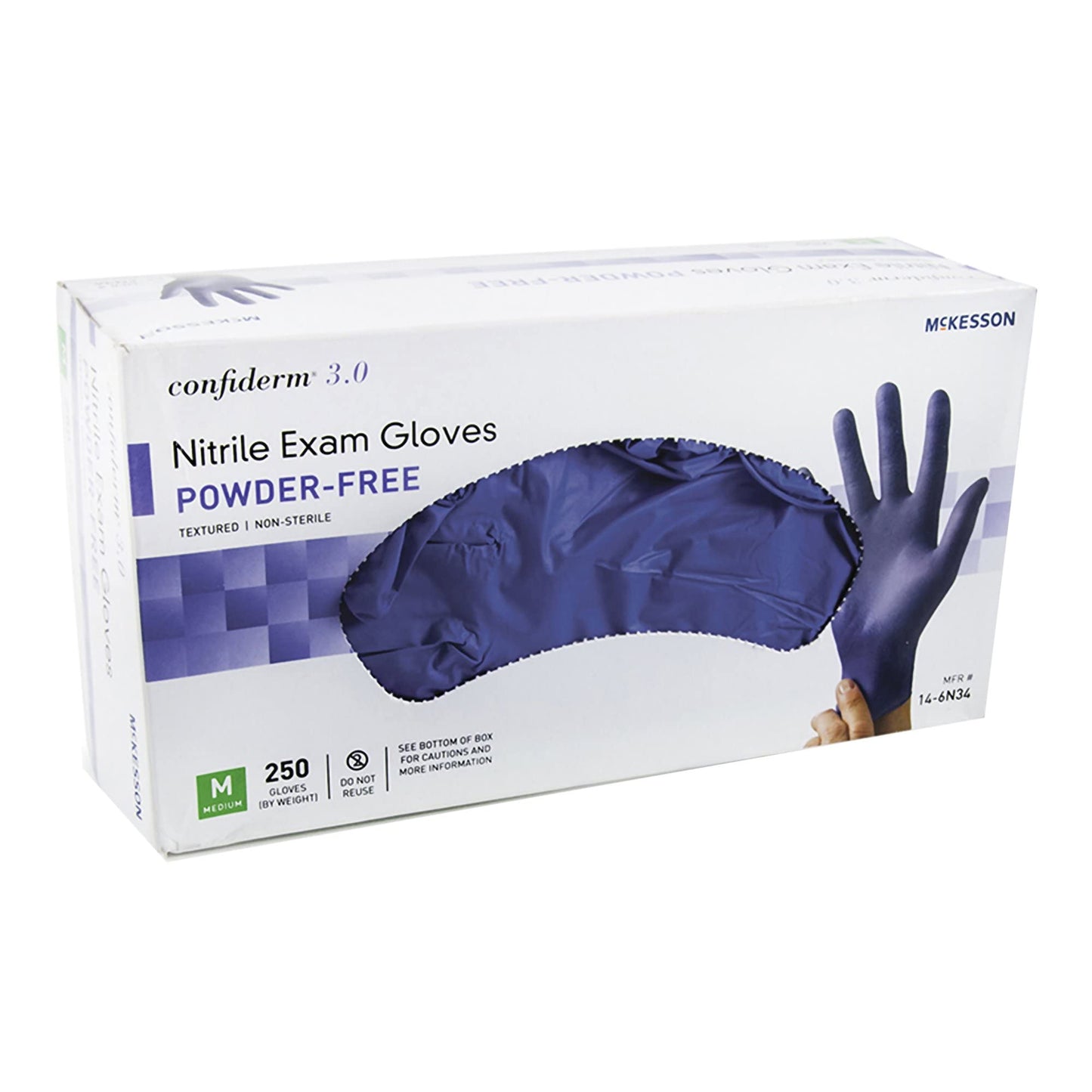 McKesson Confiderm 3.0 Nitrile Exam Gloves - Powder-Free, Latex-Free, Ambidextrous, Textured Fingertips, Non-Sterile - Dark Blue, Size Medium, 250 Count, 1 Box