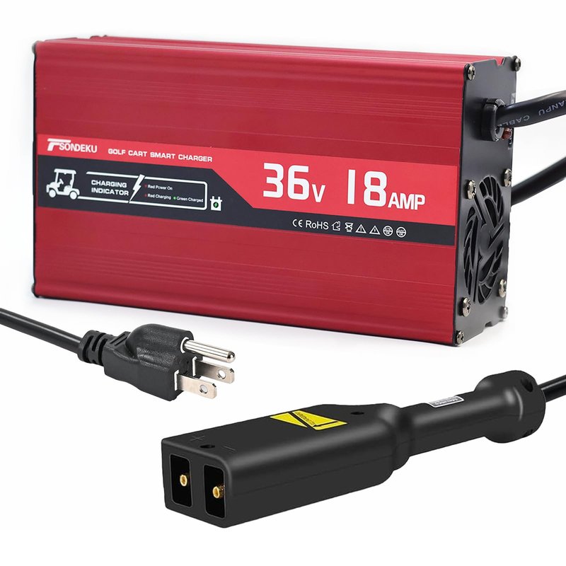 TSONDEKU 18 AMP 36 Volt Golf Cart Battery Charger - 36V Golf Cart Accessories for EZGO TXT with D Style Plug, 4-6 Hrs Fast Charge, 16FT Cord, Aluminum Alloy Sturdy Shell, Replacement for EZGO Charger