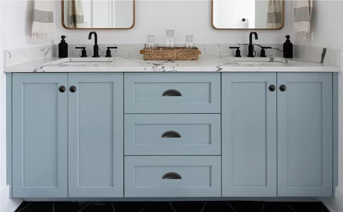 khtumeware 2 Pack 4" Drawer Pulls Matte Black Cabinet Cup Pulls Kitchen Hardware Cabinet Handles Drawer Handles Knobs 4 inch Hole Center