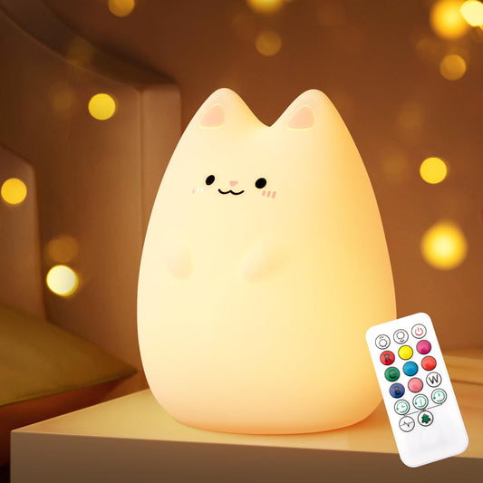 Nice Dream Cat Night Light for Kids, 9 Color Changing Baby Cute Night Light with Remote＆Timer, Rechargeable Cat Kids Night Lamp for Boys Girls Nursery Bedroom, Kawaii Gifts (5.9"x4.7"x4.7")