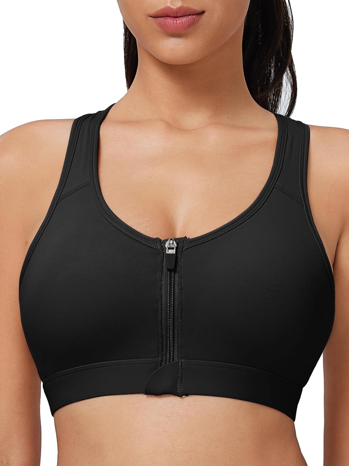Skiennix High Support Sports Bra - Zip Front Closure Racerback for Women Post Surgery | Comfortable Fit