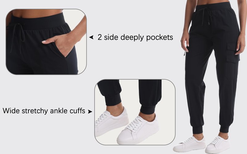 zsenoxaxi Women's Lightweight Hiking Pants - Water Resistant Casual Travel Joggers with Zippered Pockets for Golf Camping(Black,M)