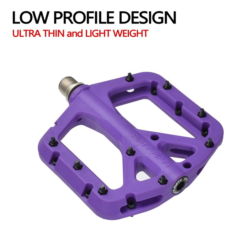 FIFTY-FIFTY Mountain Bike Pedals, Non-Slip MTB Nylon Composite, 9/16" Bicycle Pedals, Lightweight and Wide Flat Platform (Purple)