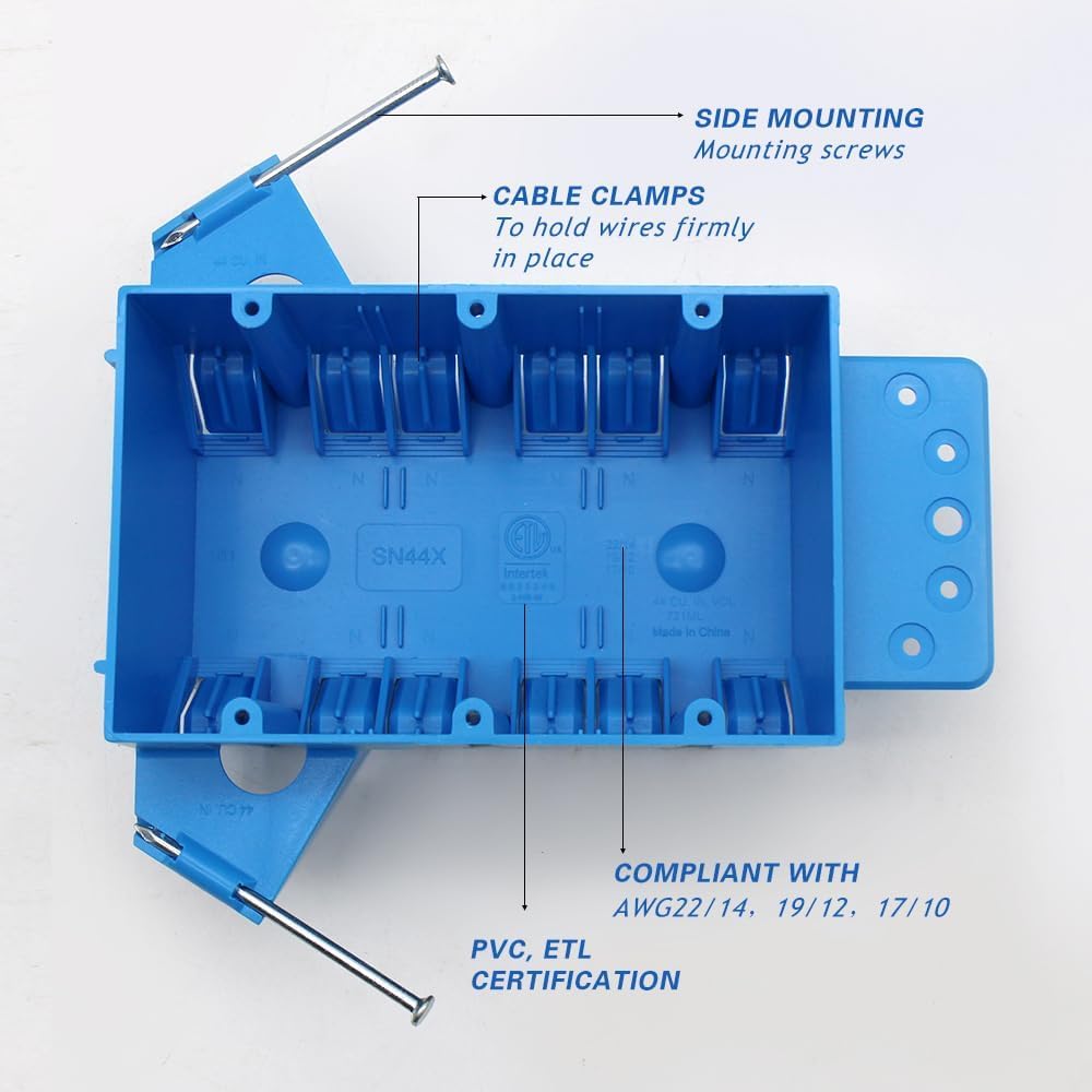 3-Gang PVC New Work Electrical Box,5-7/8-Inch Length by 3-2/3-Inch Width by 2-3/4-Inch Depth, Switch and Outlet Box Three Gang with Nail for Residential 1pc