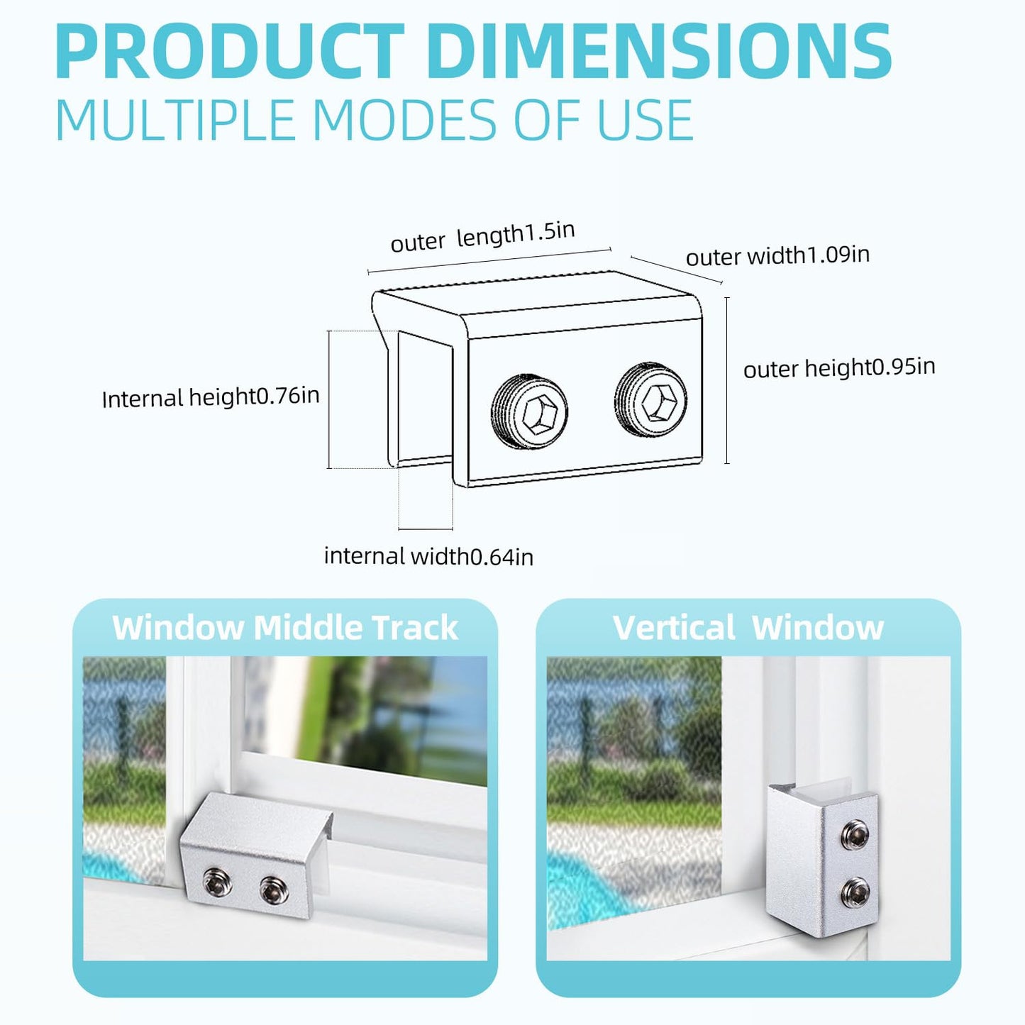 PINGXNG Window Locks for Up and Down Windows 4 Pack Window Stopper Sliding Window Lock for Vertical Horizontal Sliding Windows Doors with Key Aluminum Window Security Locks Child Proof(Silver Medium)
