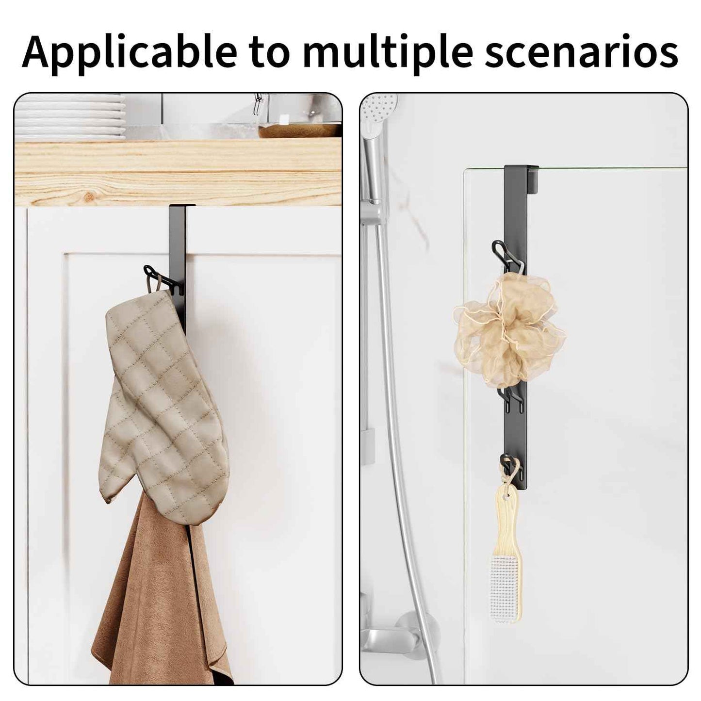 niffgaff 16 Hook Over The Door Hooks, Vertical Over The Door Towel Rack, Over Door Hook, Over The Door Hanger, for Towel and Clothes Hangers, Black, 4 Pack,12.28'',for 1.7'' Door