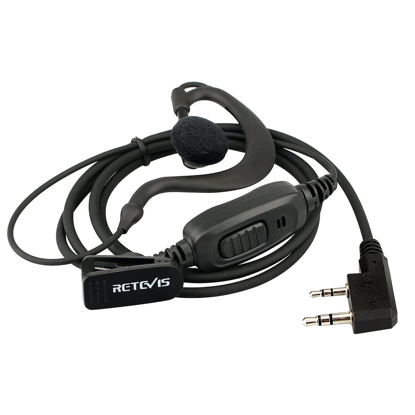 Retevis 2 Way Radio Earpiece, C-Type Earhook, 2 Pin, for RT22 RT68 RT21 H777H H-777, Compatible with Pxton, BAOFENG BF-T26/BF-888S, Kenwood Walkie Talkies, Walkie Talkie Earpiece with Mic(2 Pack)