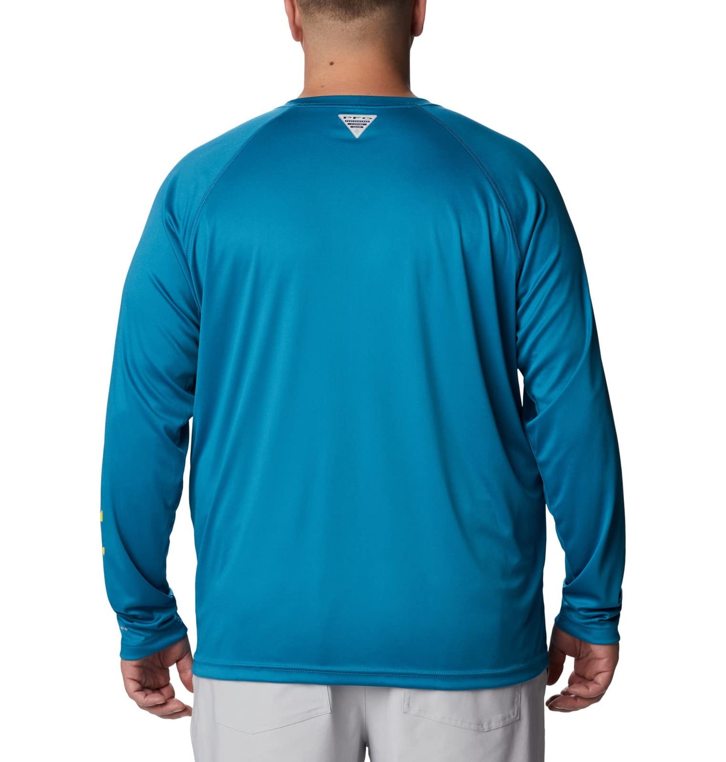 Columbia Men's Terminal Tackle Long Sleeve Fishing Shirt, Deep Marine/Laser Lemon Logo, X-Small