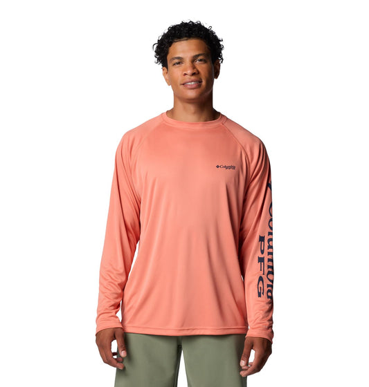 Columbia Men's Terminal Tackle Long Sleeve Shirt, Faded Peach/Collegiate Navy Logo, 6X Big