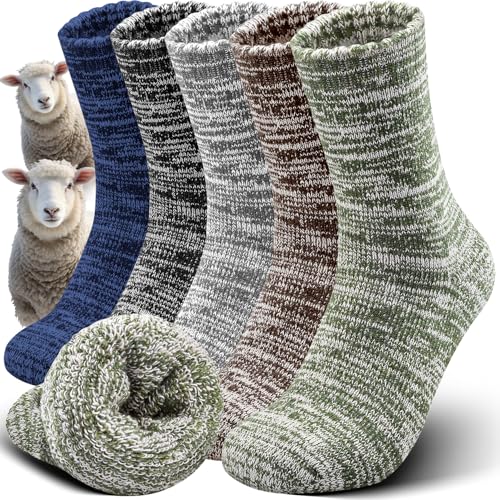 Merino Wool Thermal Hiking Socks for Men - 5 Pairs, Multicolor