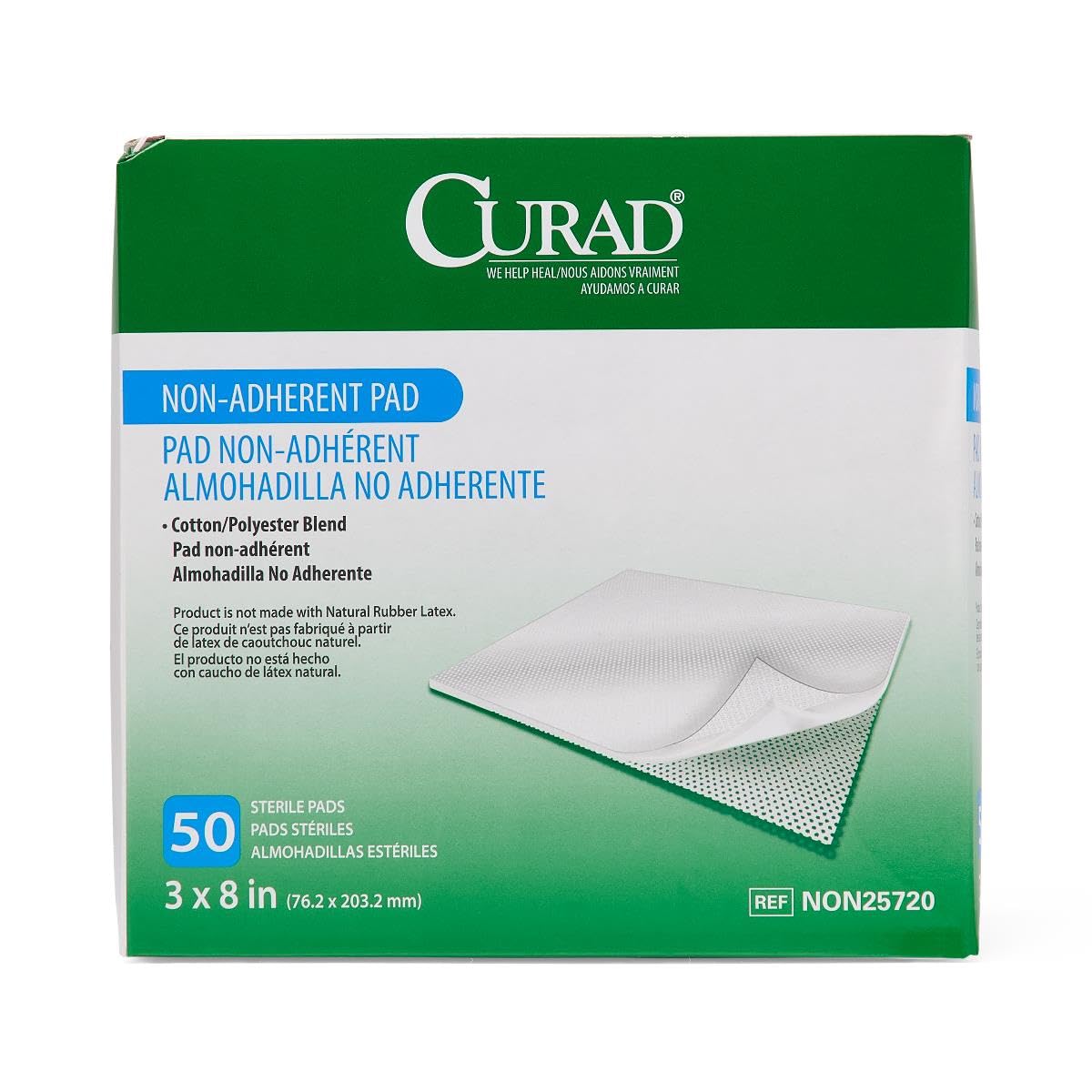 CURAD Sterile Non-Adherent Pad,3x8,50 Count (Pack of 12)