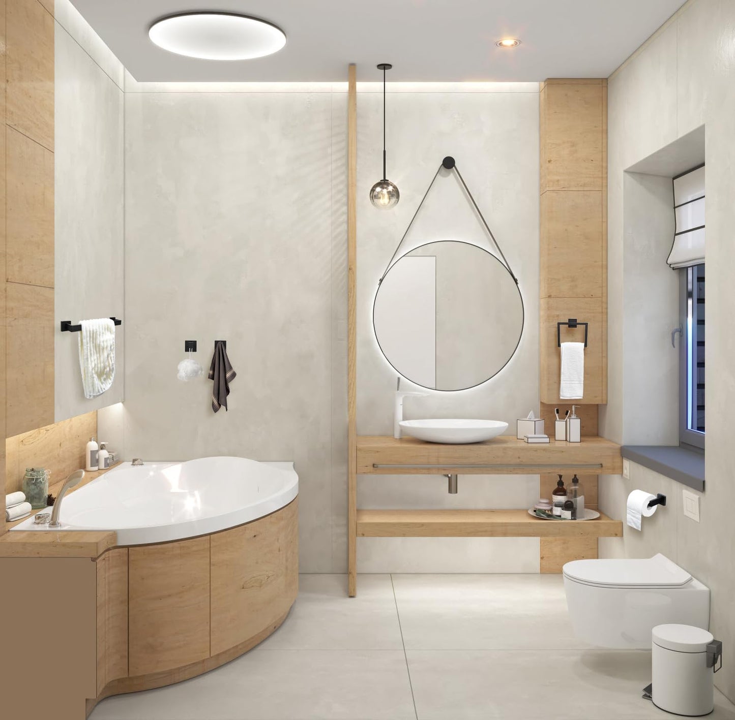 5pcs Bathroom Hardware Set, 16in Towel Bar Set, Including Square Towel Bar Square Towel Ring Toilet Paper Holder Towel Hooks, Set SUS304 Stainless Steel, Wall Mounted