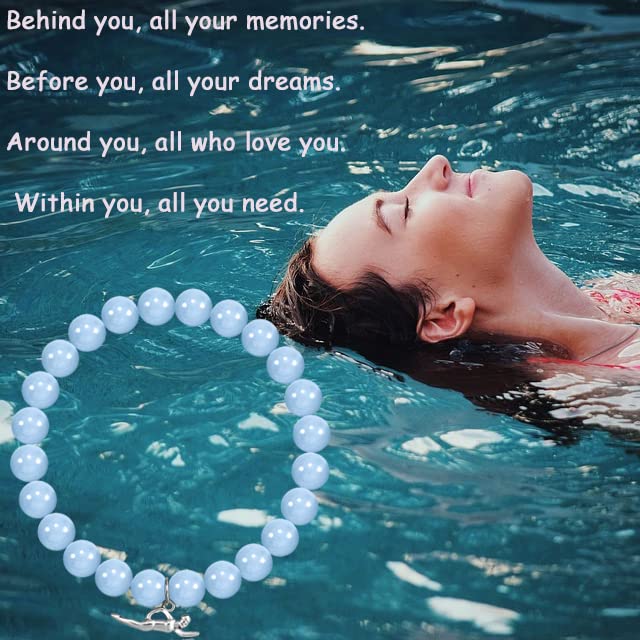 Swimmer Charm Bracelet - Aquamarine Swimming Jewelry for Women