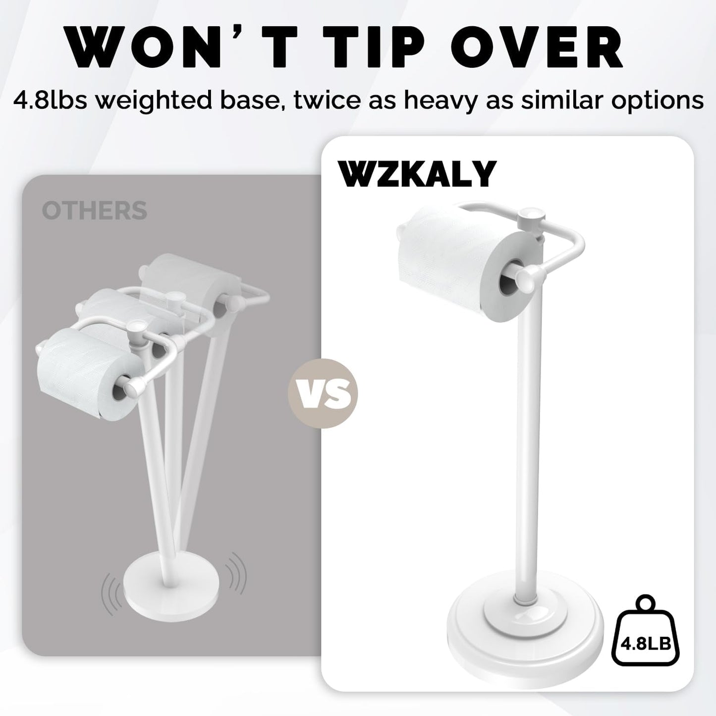 Brushed Nickel Free Standing Toilet Paper Holder with Pivoting Design & Weighted Base