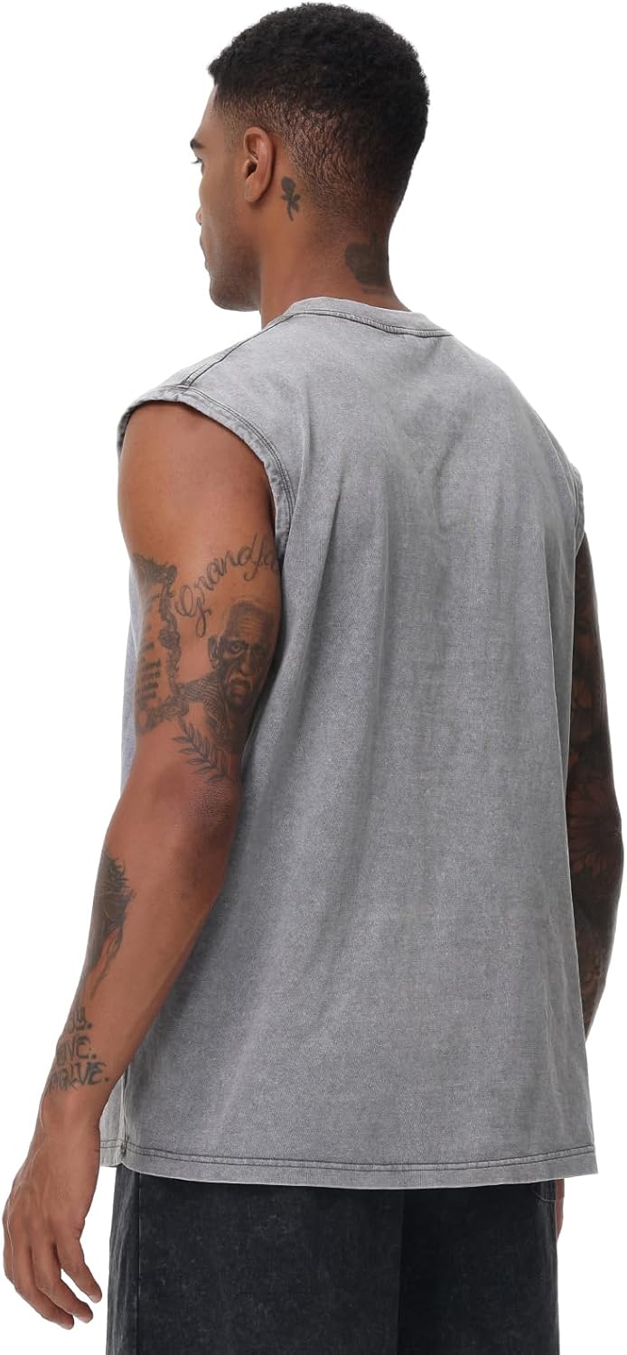 Skiennix Men's Sleeveless Workout Tank Top - Acid Wash Muscle Tee for Gym & Beach | Loose Fit