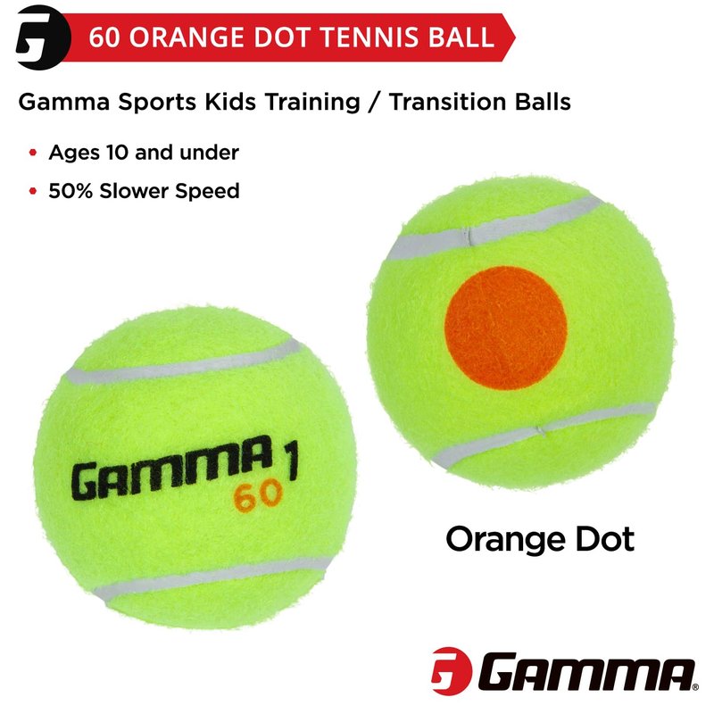 Gamma Orange 60 and Green 78 Dot Training Tennis Balls for Kids & Beginners, Low-Compression Core Reduces Speed & Bounce, Great for Tennis Practice, USTA and ITF Approved for 10 & Under Tournament