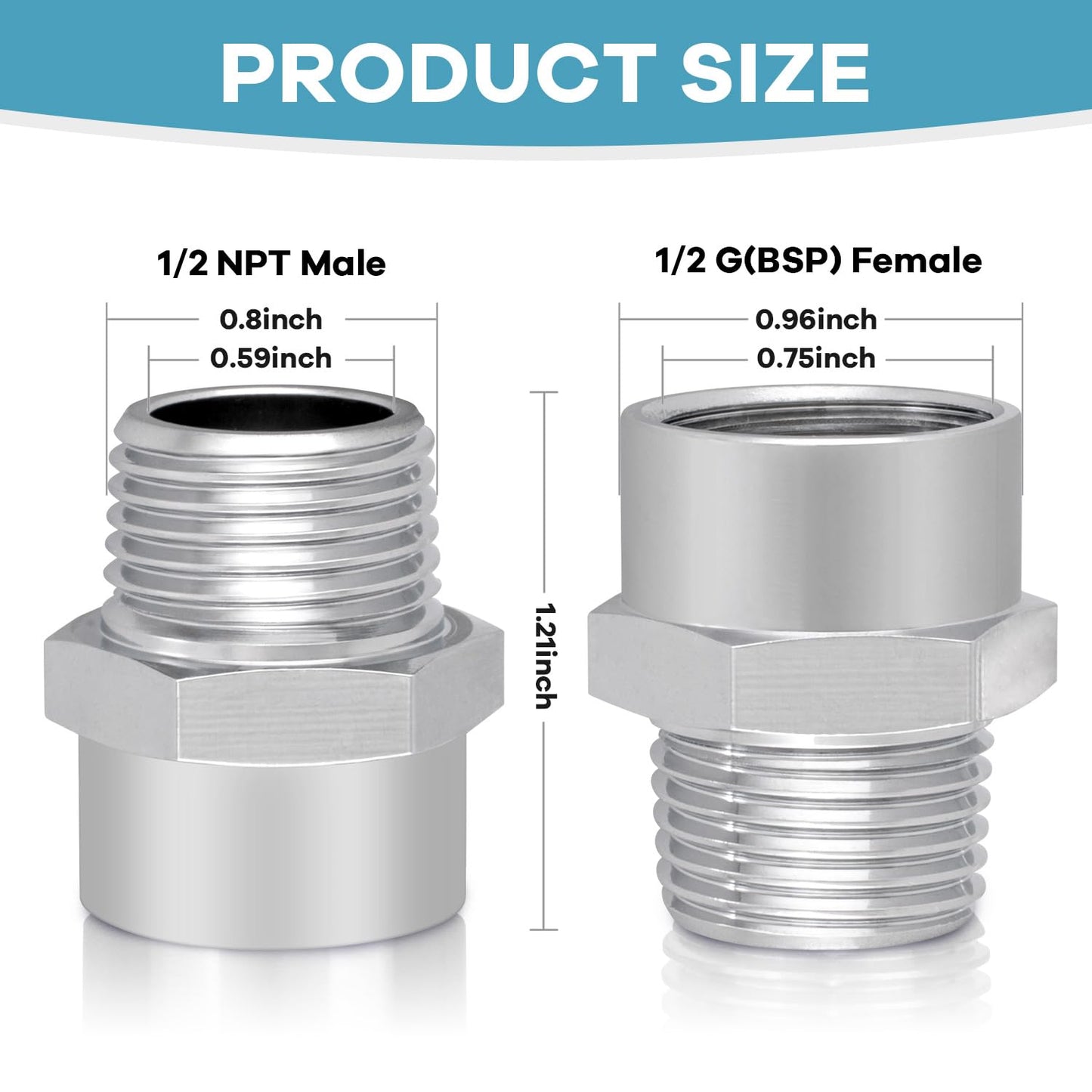 Brass 1/2" G (BSP) Female to 1/2" NPT Male Adapter, Pipe Fitting Connector, G to NPT Thread Converter, 1/2 Inch BSP to NPT Threaded Coupling, Rust-Resistant