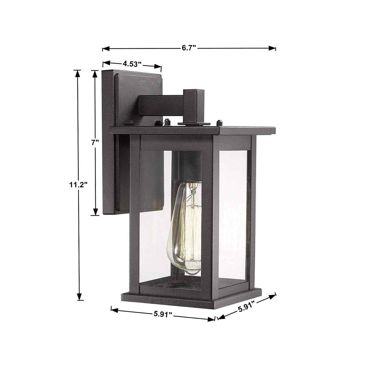 Bestshared Outdoor Wall Sconce, Anti-Rust Outdoor Wall Mounted Light, Black Carriage Lantern Lamp, Outside Porch Light,Exterior Lighting Fixture with Clear Glass for Home, Garage (Black, 2 Pack)