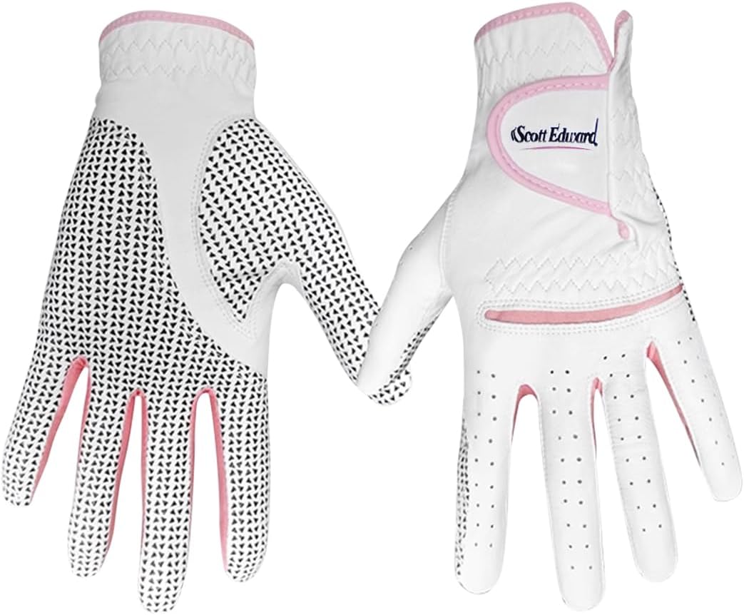 Scott Edward Women's Golf Gloves - Non-Slip, Breathable Leather | Enhanced Grip, Soft Comfort (Pink)