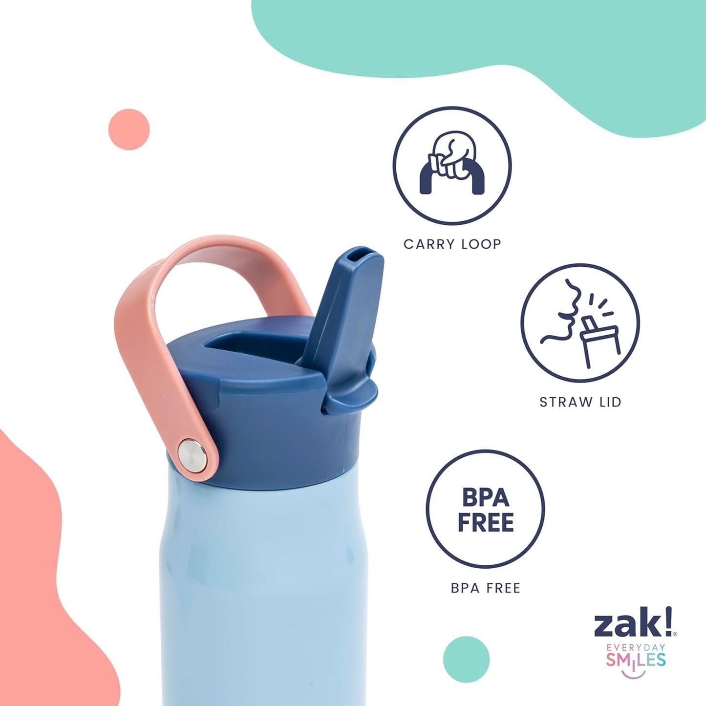 Zak Designs Barbie Water Bottle - 20oz Stainless Steel, Leak-Proof & Insulated with Straw Lid (Pink)