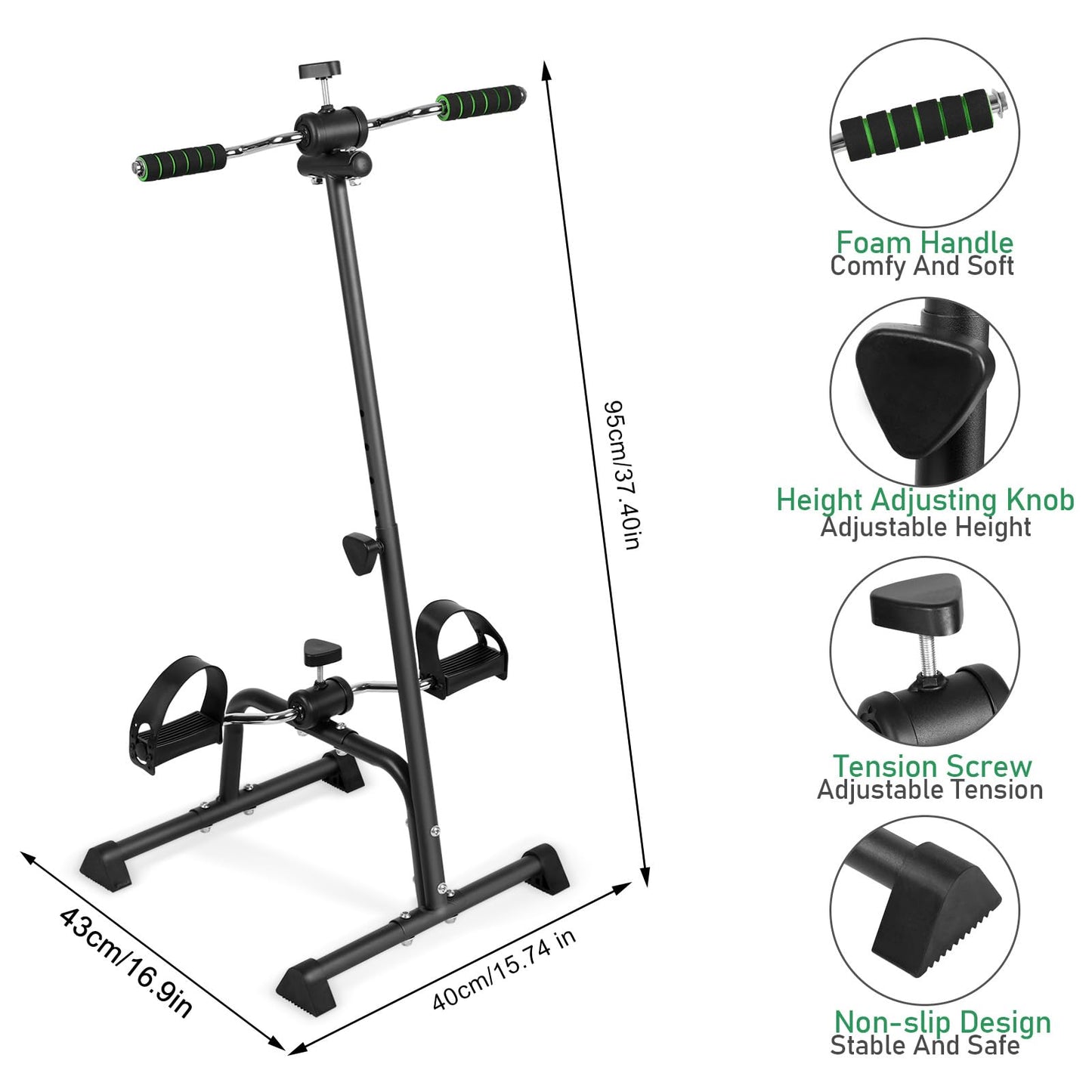 Wilitto Pedal Exerciser Bike, Elderly Exercise Bike,Hand Arm Leg Knee Peddler, Adjustable Fitness Equipment for Seniors, Elderly Home Pedal Exercise Bike for Total Body Black