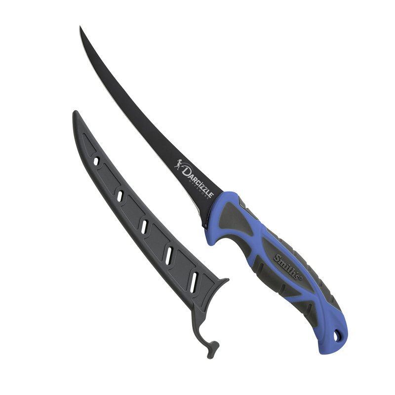 Smith's DARCIZZLE 51319 6” Curved Flex Fillet Knife - 400 Series Stainless Steel Blade - Non-Slip Soft Grip Handle - Sheath - Curved Fillet Knife - Deboning & Game Processing - Fishing Knife