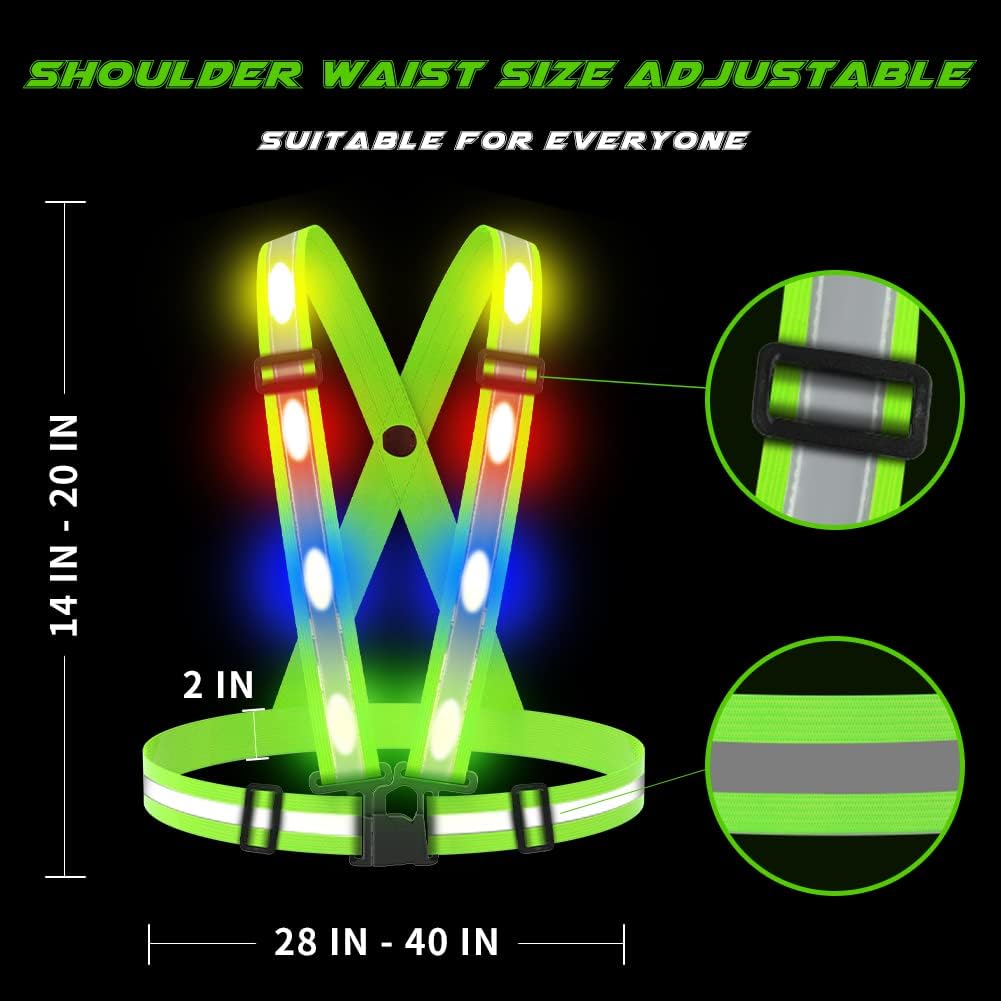 Skiennix LED Reflective Vest - USB Rechargeable Safety Gear with Adjustable Size for Men, Women & Kids