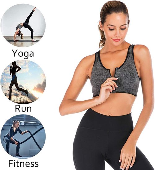 FLORATA Zip Front Sports Bra for Women - Wireless Post-Surgery Yoga Bra | Comfortable Fit