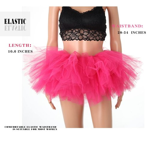 Dmaiy Women Tutu Skirt Classic Elastic Tulle Dance Skirts Layered Ballet Skirt Fluffy Adult Tutus for Festival Costume Party(Pink)