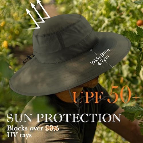 Home Prefer UPF50+ Men's Sun Hat - Wide Brim UV Protection for Fishing & Gardening | Foldable Design