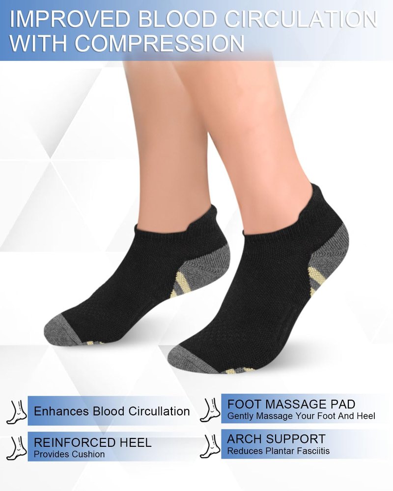 RIPBIG Copper Ankle Compression Socks for Women & Men 6Pairs- Plantar Fasciitis Arch Support Running Socks for Athletic（01-3B3W X/L）