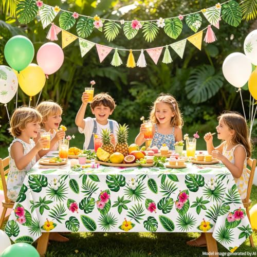 Hawaiian Luau Tablecloths - 4 Pack Tropical Palm Leaves 86x51