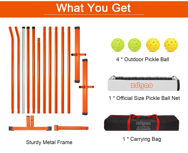 Zdgao Pickleball Net for Driveway with 4 Pickle Balls, 22FT Pickleball Net Regulation Size with Carrying Bag and Weather Resistance Strong Steel Frame
