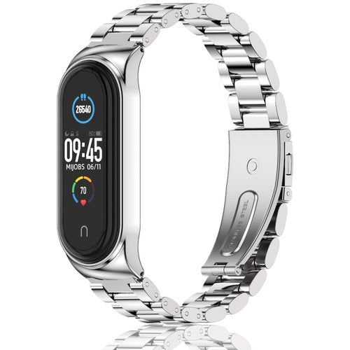 MIJOBS Strap for Xiaomi Mi Band 6 Mi Band 5, Metal Strap Compatible with Mi Band 4 Mi Band 3 Replacement Wristband Stainless Steel Watch Band for Men Women