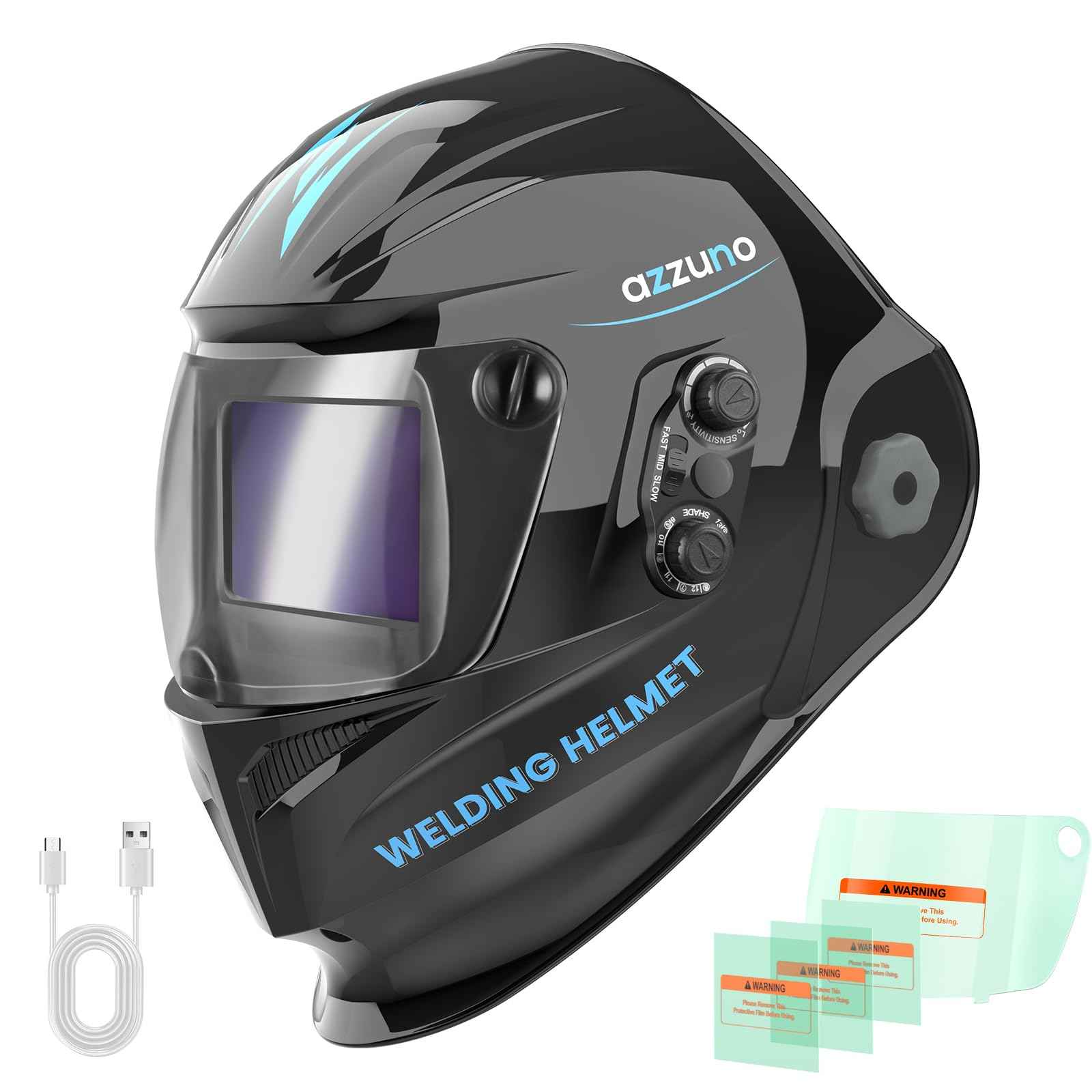 AZZUNO Auto Darkening Welding Helmet, 4.92"×2.76" True Color Large Viewing, Rechargeable & Solar Powered Welding Hood Mask with Unique Wide Shade Adjusting for TIG/MIG/Stick Weld/Cut/Grind