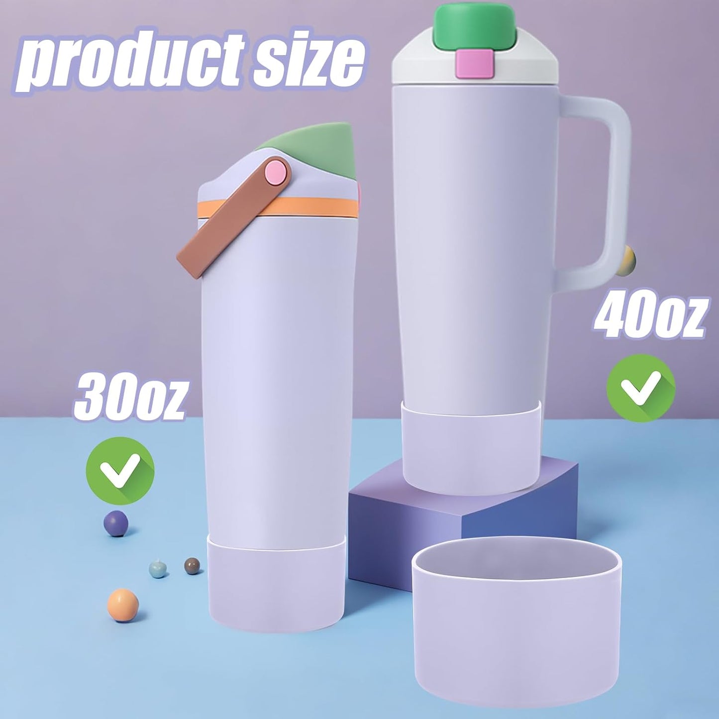 Mity Rain Silicone Protective Boots for Owala 30oz & 40oz FreeSip Sway Bottles - Light Purple, Enhances Stability & Prevents Scratches