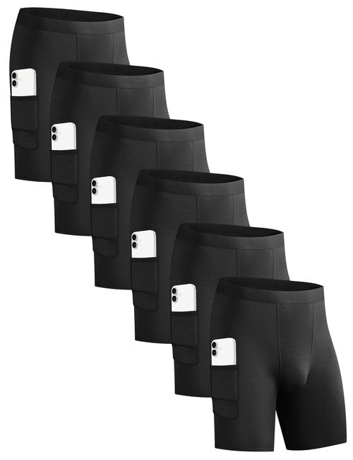 HovSiyla 6 Pack Compression Shorts with Pocket Men Sports Workout Performance Athletic Running Underwear Shorts Spandex 6 Black Large