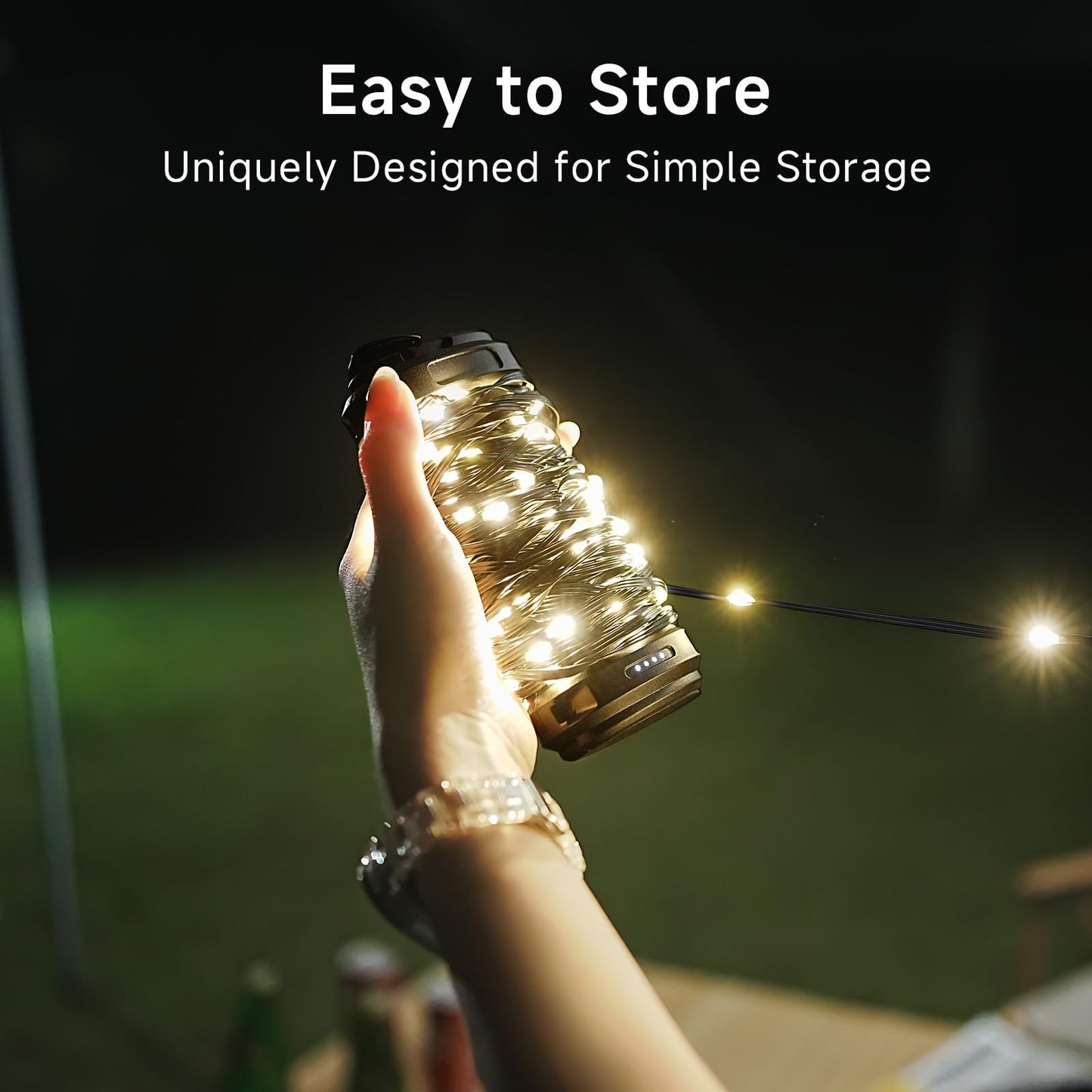 SANBEN Camping String Lights Rechargeable - 33Ft Quick Storage Portable Tent Lights with 6 Modes, Battery Operated Waterproof Hanging LED Lamp for Patio Garden Party Camping Essentials