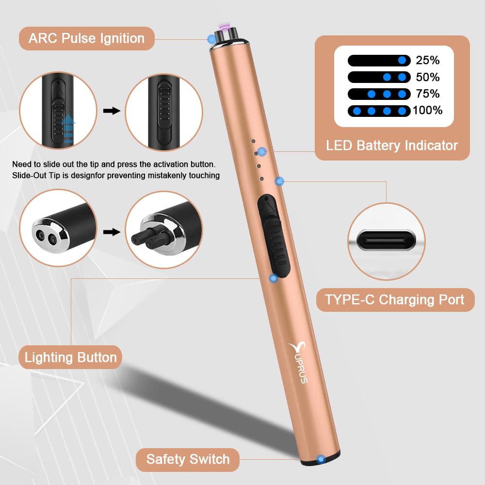 SUPRUS Electric Arc Windproof Flameless USB Rechargeable Lighter with Safety Lock for Candle (Peach Fuzz)